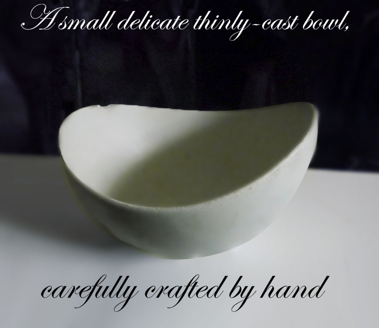 A very delicate, thinly cast dish in soft creamy white glaze, carefully crafted by hand by Westin Neil Andersen. Chip in the rim.